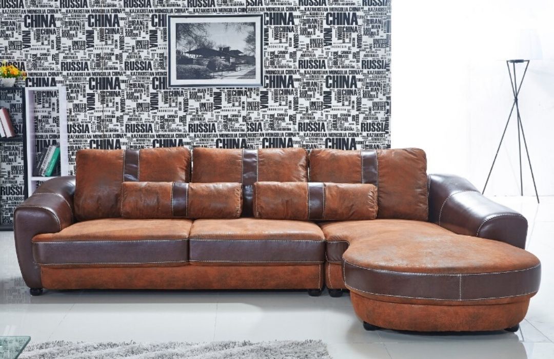 Suede and Leather 3 Seater Sofa 